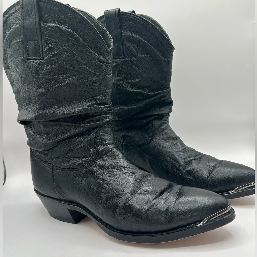 Dingo Slouch Cowboy Boots Black Leather Western boot Biker women’s size 6 - Picture 2 of 10